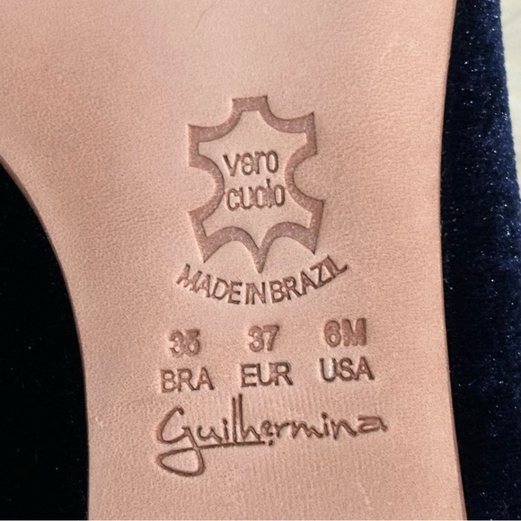 Guilhermina Anthropologie Blue Velvet Gold Toe Flats Size 6 - Picture 6 of 7